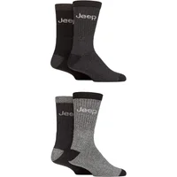 Mens 4 Pair Jeep Marl Regenerated Cotton Boot Socks Black / Charcoal 6-11