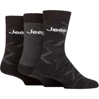 Mens 3 Pair Jeep Camo Cotton Boot Socks Black / Charcoal 6-11