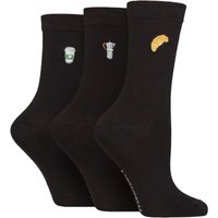 3 Pair Wildfeet Bamboo Embroidered Crew Socks Coffee 4 8