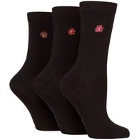 3 Pair Wildfeet Bamboo Embroidered Crew Socks Floral 4 8