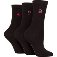 3 Pair Wildfeet Bamboo Embroidered Crew Socks Hearts Cherry Bow 4 8