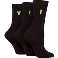 3 Pair Wildfeet Bamboo Embroidered Crew Socks Plants 4 8