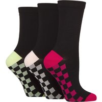 3 Pair SOCKSHOP Patterned Bamboo Socks Sole Checker Lime 4 8