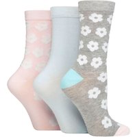 3 Pair SOCKSHOP Patterned Bamboo Socks Flowers Grey Pink 4 8