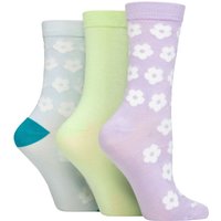 3 Pair SOCKSHOP Patterned Bamboo Socks Flowers Lilac Green 4 8