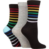 3 Pair SOCKSHOP Patterned Bamboo Socks Rainbow Stripe 4 8