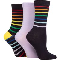 3 Pair SOCKSHOP Patterned Bamboo Socks Rainbow Stripe 4 8