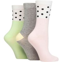 3 Pair SOCKSHOP Patterned Bamboo Socks Spots Pink Green 4 8