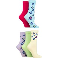 5 Pair SOCKSHOP Patterned Bamboo Socks Floral Pink Yellow 4 8