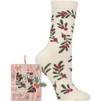 1 Pair SOCKSHOP Bamboo Christmas Gift Boxed Socks Snow Berries 4 8