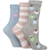 3 Pair SOCKSHOP Christmas Sparkle Patterned Bamboo Socks Baubles Stripes 4 8