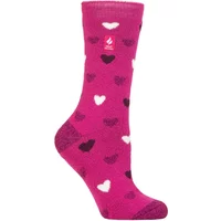 Women's 1 Pair SOCKSHOP Heat Holders 1.6 TOG Lite Patterned and Striped Socks Jasmine Hearts Fuchsia Red 4-8