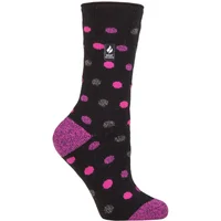 Women's 1 Pair SOCKSHOP Heat Holders 1.6 TOG Lite Patterned and Striped Socks Malaga Dots Black / Berry 4-8 Ladies
