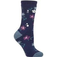 Women's 1 Pair SOCKSHOP Heat Holders 1.6 TOG Lite Patterned and Striped Socks Lanuza Floral Soft Navy 4-8