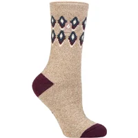 Women's 1 Pair SOCKSHOP Heat Holders 1.6 TOG Lite Patterned and Striped Socks Lourdale Fairisle Oatmeal 4-8