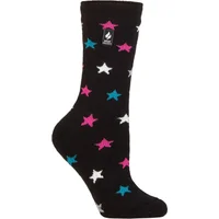 Women's 1 Pair SOCKSHOP Heat Holders 1.6 TOG Lite Patterned and Striped Socks Innsbruck Stars Black 4-8