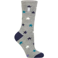 Women's 1 Pair SOCKSHOP Heat Holders 1.6 TOG Lite Patterned and Striped Socks Innsbruck Stars Grey 4-8