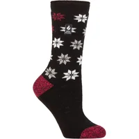 Women's 1 Pair SOCKSHOP Heat Holders 1.6 TOG Lite Patterned and Striped Socks St Moritz Snowflake Fairisle Black 4-8