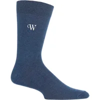 1 Pair W Denim New Individual Embroidered Initial Socks - U-Z Men's 7-11 Mens - SOCKSHOP