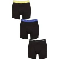 Mens 3 Pack Calvin Klein Cotton Stretch Longer Leg Trunks Black / Green Bloom XS