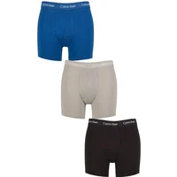 Mens 3 Pack Calvin Klein Cotton Stretch Longer Leg Trunks Classic Blue / Porpoise / Black XL