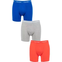 Mens 3 Pack Calvin Klein Cotton Stretch Longer Leg Trunks Royalty / Grey / Coral S
