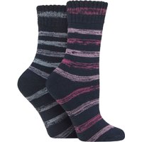 2 Pair SOCKSHOP Thermal Socks Pink Blue Stripes 4 8