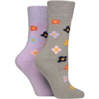 2 Pair SOCKSHOP Thermal Socks Grey Floral 4 8