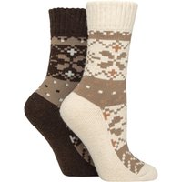 2 Pair Wildfeet Wool Blend Thermal Socks Coffee Fairisle 4 8