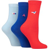 3 Pair SOCKSHOP Wildfeet Embroidered Socks Bird Boat Flags 4 8