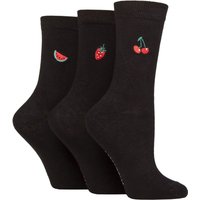 3 Pair SOCKSHOP Bamboo Embroidered Crew Socks Fruits 4 8