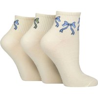 3 Pair SOCKSHOP Plain Mid Cut Ribbed Crew Socks Bows 4 8