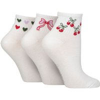 3 Pair SOCKSHOP Plain Mid Cut Ribbed Crew Socks Cherry Bow 4 8