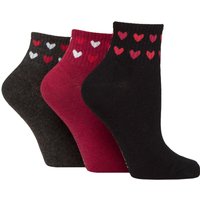3 Pair SOCKSHOP Plain Mid Cut Ribbed Crew Socks Hearts 4 8