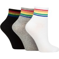 3 Pair SOCKSHOP Plain Mid Cut Ribbed Crew Socks White Grey Rainbow 4 8