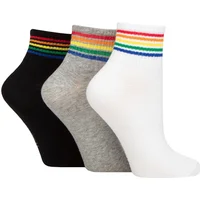 Women's 3 Pair SOCKSHOP Wildfeet Plain Mid Cut Ribbed Crew Socks White / Grey / Black Rainbow 4-8