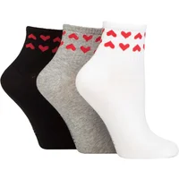 Women's 3 Pair SOCKSHOP Wildfeet Plain Mid Cut Ribbed Crew Socks White / Grey / Black Hearts 4-8