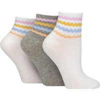 3 Pair SOCKSHOP Plain Mid Cut Ribbed Crew Socks Multi Stripe 4 8