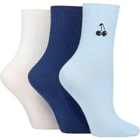 3 Pair SOCKSHOP Embroidered Ribbed Socks Cherry 4 8 UK