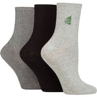3 Pair SOCKSHOP Embroidered Ribbed Socks Grey Charcoal Leaf 4 8 UK