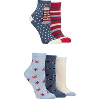 5 Pair Plain Patterned Bamboo Anklet Socks Patterned Nautical 4 8