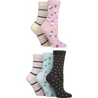 5 Pair Plain Patterned Striped Bamboo Socks Floral 4 8