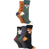 5 Pair Plain Patterned Striped Bamboo Socks Woodland Animals 4 8