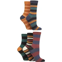 SOCKSHOP Women's 5 Pair Plain, Patterned & Striped Bamboo Socks in Orange | Size: 4-8