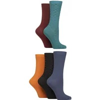 SOCKSHOP Women's 5 Pair Plain, Patterned & Striped Bamboo Socks in Burnt Orange | Size: 4-8