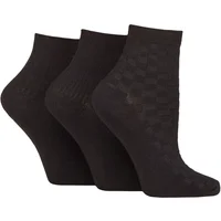 Women's 3 Pair SOCKSHOP Plain and Patterned Bamboo Ankle Socks Textured Black 4-8