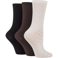 3 Pair Patterned Plain Striped Bamboo Socks Cocoa Biscuit Textured 4 8