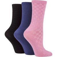 3 Pair Patterned Plain Striped Bamboo Socks Dark Denim Dusky Pink Textured 4 8