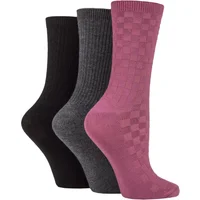 Women's 3 Pair SOCKSHOP Patterned Plain and Striped Bamboo Socks Black / Grey / Damson Textured 4-8 Ladies