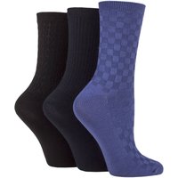 3 Pair Patterned Plain Striped Bamboo Socks Navy Denim Textured 4 8